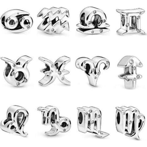 GPY Sparkling 12 Zodiac Charms 925 Original Fit Pandora Bracelet Sterling Silver Beads for Jewelry Making Jewellery