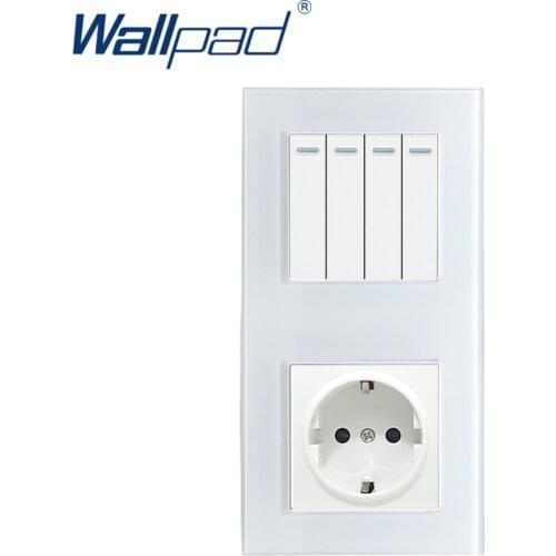 Hot Wallpad Crystal Glass Panel 16A EU 110V-240V 4 Gang 2 Way Double Control and EU Electrical Wall Socket in Veritcal 172*86mm