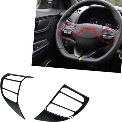 JEAZEA 2PCS ABS Carbon Fiber Style Car Steering Wheel Panel Cover Frame Trim Insert Sticker For Hyundai Kona Encino 2018