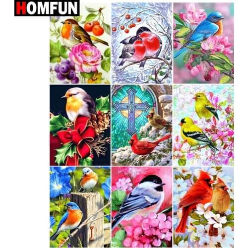 HOMFUN Paint With Diamond Embroidery "Colorful birds flowers" Diamond Painting Full Square Round Picture Of Rhinestone Decor