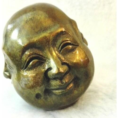 Chinese Old tibet brass 4 faces buddha head statue Figures 6cm