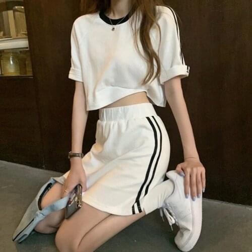 Korea Ulzzang two-piece suit kawaii high waist skirt set fashion Vintgae Harajuku college y2k women suit summer women clothing
