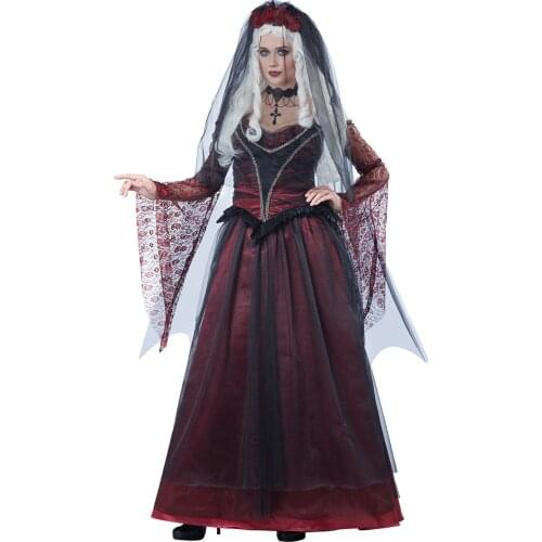 New Cosplay Halloween Women Death Hell Witch Devil Vampire Uniform Black Long Dress Party Cosplay Day of The Dead Opera Costume