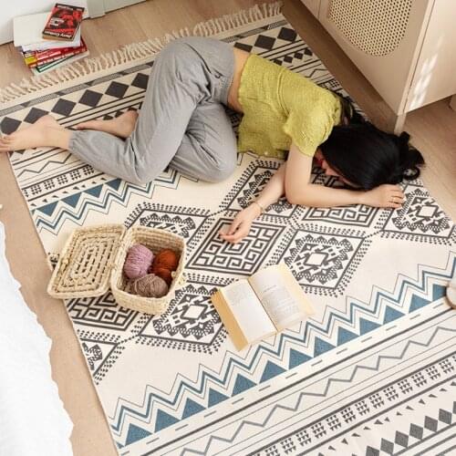 Rugs And Carpets for Living Room Retro Cotton Linen Anti-Slip Bedroom Floor Carpet Mat Area Rug Boho For Home Hallway Decoration