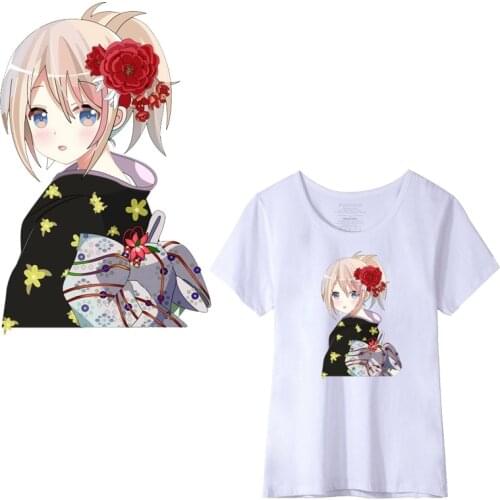 Beautiful Girls Japan Anime Heat Transfer Stickers A-level Washable Iron On Applique For T-shirt Dresses DIY Clothes Decoration