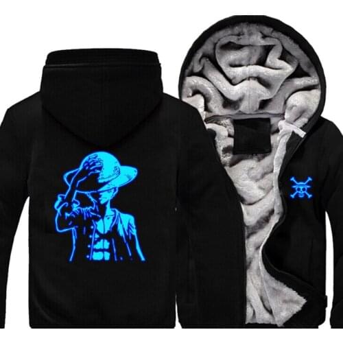 Anime ONE PIECE Hoodie Jackets Skull Straw Hat Luffy Print Mens Casual Coat Thickening Plus Velvet Unisex Winter Sweatshirt