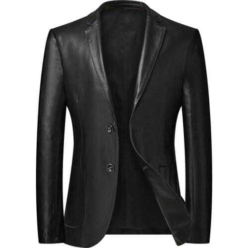 2021 Autumn Brand Mens Leather Suit Jacket Classic Style Business Casual Mens Plus Size 7XL Banquet Suit Black