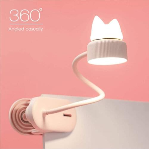 Cute Cat Desk Lamp USB Charging Folding Clip Lights 3 Gear Adjustable Desk Reading Light LED Night Lamp 360 ° Flexible