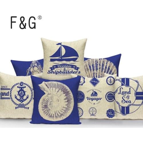 Anchor Navy Blue Pillow Cover Decorative Lovely Throw Pillows Marine Style Shell Linen Cushions For Sofa Custom Cover Cushion