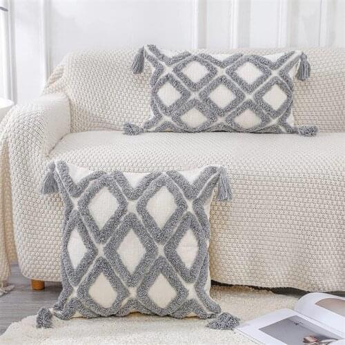 Jacquard Throw Pillow Covers with Tassel Square 45x45cm Pillows Decoration Home Cream Cushion Cover For Chair And Living Room