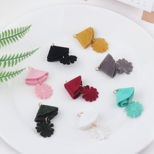 New Trendy 50pcs/lot color Suede materials flowers shape handmade fashion accessory charms diy earring/key chain pendants