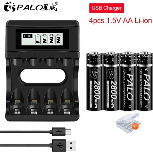 PALO 1.5V AA 2800mWh Lithium-ion Battery 1.5v AA Rechargeable Battery aa 1.5V Li-ion Battery with 1.5V Lithium battery charger