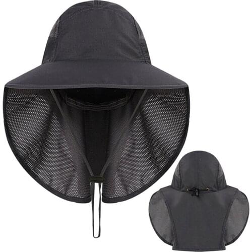 Men Women Bucket Hat With Neck Flap Outdoor UV Protection Large Wide Brim Hiking Fishing Mesh Breathable Cap Autumn Sun Hat