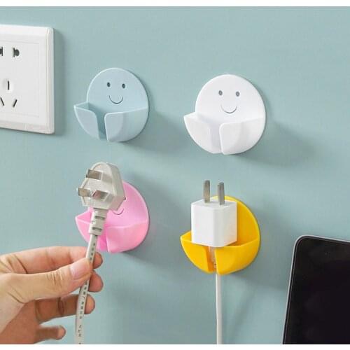4 Colors Plastic Hooks Plug Hooks Strong Adhesive Hangers Drill-Free Socket Holders Wall Mounted
