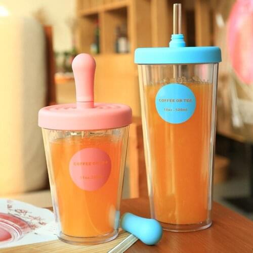 Practical 320/520ML ABS+PP Double Wall Plastic Coffee Juice Cup Portable Bottle with Straw Leak Proof Durable Water Bottle