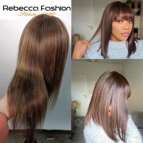 Rebecca Highlight Wig Ombre Colored Human Hair Wigs Ombre P27/613 Human Hair Wigs With Bangs Straight Human Hair Wigs Preplucked