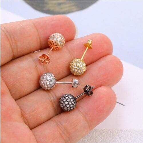 JUWANG 2021 6mm 8mm 10mm Trendy Stud Earrings Piercing AAA Cubic Zirconia Copper Ball Earrings For Wemen Female Fashion Jewelry