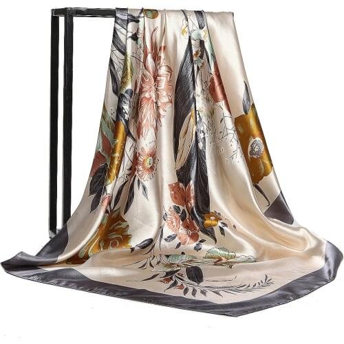 2021 New Fashion Silk Square Scarf For Women 90*90cm Neck Hair Bag Warp Designer Soft Neckerchief Hijab Headscarf Female Foulard