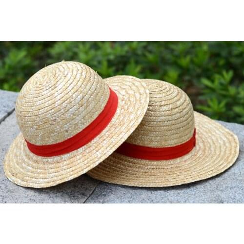 2021 One Piece Luffy Straw Hat Japanese Anime Cosplay Hats Cartoon Cap Cute Breathable Boater Beach Hat Solid Color Unisex Caps