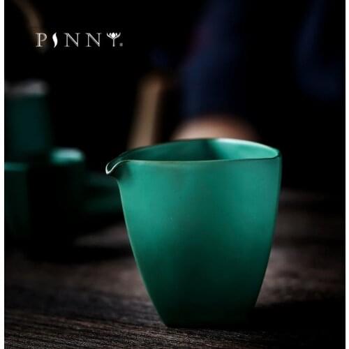 PINNY 190ML Japanese-style Coarse Pottery Chahai Ceramic Dark Green Glaze Fair Cups Split Tea Cup Retro Pigmented Drinkware