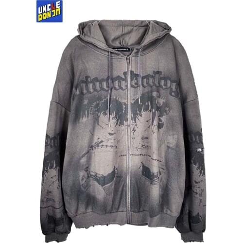 UNCLEDONJM Cartoon Harajuku Hoodie Zip Swatshirts Hip Hop Streetwear Hoodies 2020 Autumn Casual Loose fit Sweatshirts NB2053