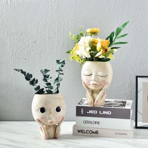 Home Decoration Vase Resin Flower Pot Sculpture Room Decoration Character Statue Succulent Plant Container Nordic Art Crafts