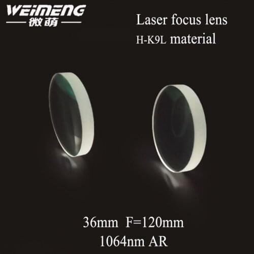 Weimeng brand Diameter : 36mm F=120mm H-K9L material 1064nm plano-convex laser focus lens for laser machine