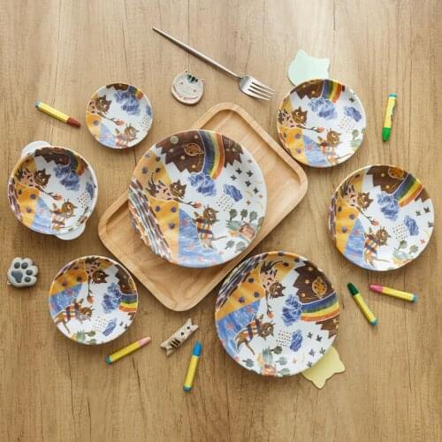 Japanese Ceramic Tableware Colorful Cute Cat Cartoon Series Underglaze Ceramic Dinner Plate Ceramic Bowl Dishes