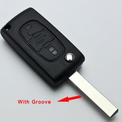 Replacement Flip Remote Key CASE For Peugeot 107 207 307 407 3 Buttons FOB Uncut HU83 Blade With Battery Clamp