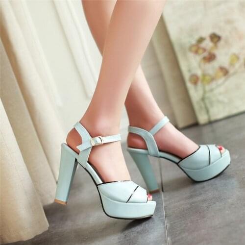 YMECHIC 2018 Ladies Peep Toe Sandals Summer Woman Shoes Pink White Blue Spike Heels Womens Summer Shoes Big Size Sweet Sandal