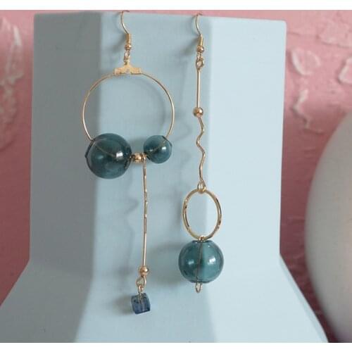 Handmade Glass Blown Ball Drop Earrings For Women Korean Vintage Green Bubble Asymmetric Dangle Long Earrings 2018 Top Quality