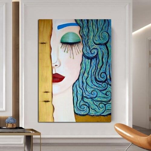 100% Hand Painted Handmade Abstract Artist Gustav Klimt Tear Oil Painting Wall for Living Room Home Decor Art Pictures Cuadros