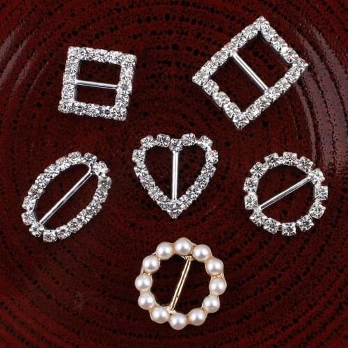 120pcs/lot 6styles Bling Metal Rhinestone Buckle Sliders For Bags Clear Crystal Ribbon Buckles For Wedding Decoration