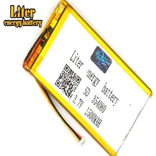 1.25MM 3wire connector 354080 1500mah 3.7V polymer lithium battery e-books GPS PDA Recreational machines