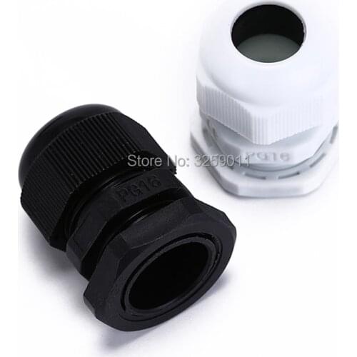 50PCS Cable Glands PG 16 Black White Waterproof Adjustable Nylon Connectors Joints With Gaskets 10-14mm For Electrical Appliance