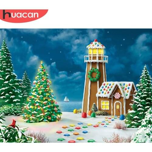 HUACAN 5d Diamond Painting Christmas House Full Square/Round DIY Diamond Embroidery Cartoon Needlework Home Decor