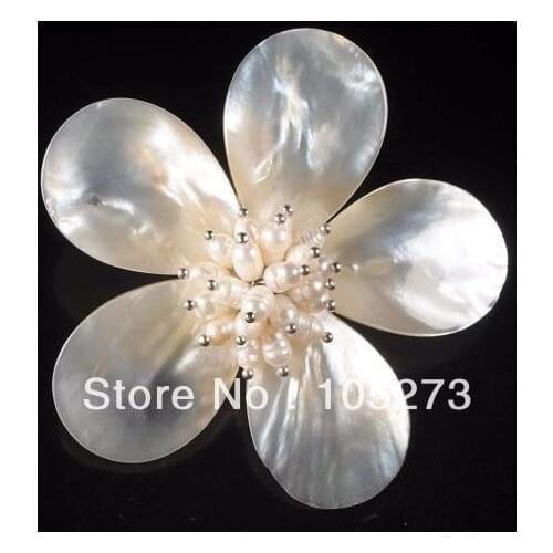 New Arriver Charming Natural 4-25mm White Shell MOP & Freshwater Pearl Flower Pin Brooch 74mm Handcrafted Fashion Jewelry