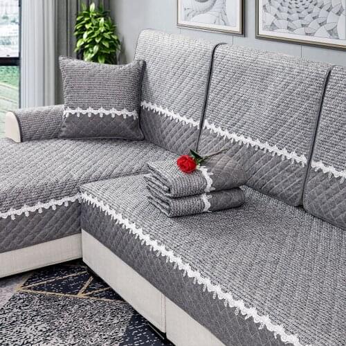 Flax Sofa Cover Cushion Couch Case Gray Fashionable Modern Simple Foreign Style Wide Edge Non Slip Lace Sofa Cover