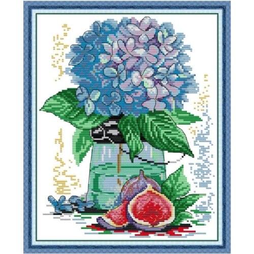 Hydrangea and Figs Stamped Cross Stitch Kits Sale Embroidery Kit 14ct 11ct Counted Canvas DIY Handmade Needlework Set Home Decor