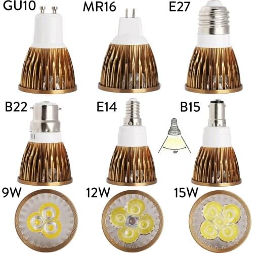 GU10 MR16 Dimmable LED Spotlight Bulbs E27 E14 GU5.3 B22 B15 AC 110V 220V DC 12V Brown Aluminum Cover Lamp for Home Office Light