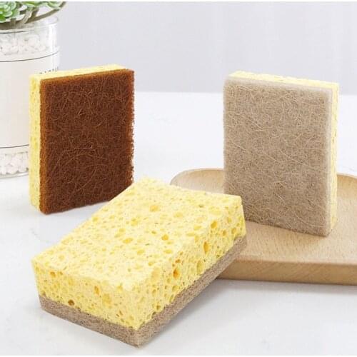Natural Plant Based Scrub Sponge Pad Palm Fiber Dishwashing Kitchen Scrubber Non Scratch Compostable 2-Sided Sponges
