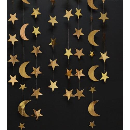 4m Gold Silver Star Moon Hanging Garland Eid Mubarak Bunting Decoration Home Wall Curtain Decor Ramadan Mubarak Kareem Supplies