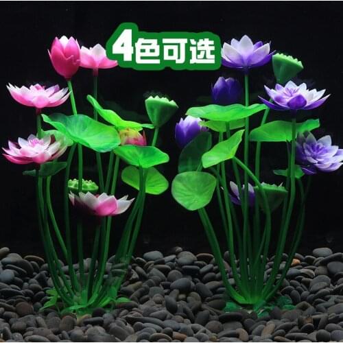 Artificial Aquarium Lotus Plant Decoration Landscaping Water Grass Fish Tank Ornaments Lotus Flower Aquatic Decor Background