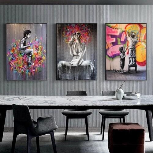 Modern Graffiti Art Girl Child Abstract Canvas Painting Wall Art Posters and Prints For Living Room Wall Picture Home Wall Decor