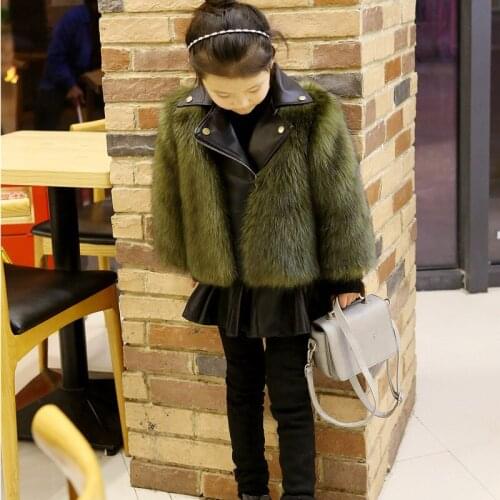 Girls Fur Coat Toddler Girls Winter Faux Fur PU Leather Jacket Girls Faux Fox Fur Motorcycle Jackets Kids Warm Outerwear D0359