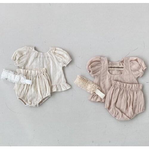 Linen Cotton Girls Clothing Set Summer Casual Infant Girls Short Sleeve Shirt+Shorts Suit Toddler Girls Designer Clothing Child