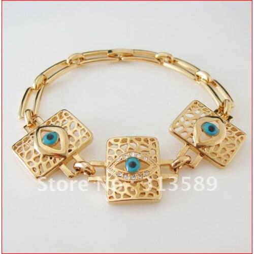 MIN ORDER ONE PIECE/ NEW TOP QUALITY 7.5" -YELLOW GOLD GP FILLED BRASS EVIL EYE CZ STONE BRACELET/GREAT GIFT