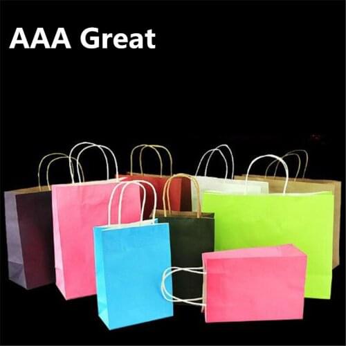 Fashionable Kraft Paper Gifts Bag With Handle Shopping Bags Christmas Colorful Packing Bag Excellent Quality 10Pcs/Set