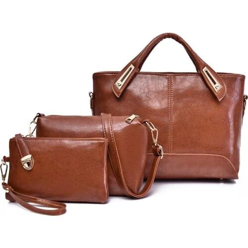 2019 New 3Pcs Women Handbags Set Oil PU Leather Shoulder Bags Lady Large Capacity designer handbag Female Purses And Handbags