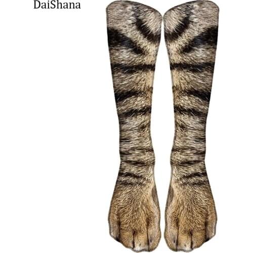 Hot Sales Unisex Sock Animal Paw Pattern 3D Print Long Socks Cat Zebra Leopard Pig Duck Paw Elastic Breathable Socks Funny Sock